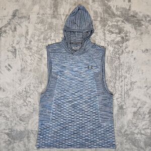 Under Armour Fitted Heatgear Blue Sleeveless Hoodie Tank Size Large
